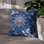 Winter Snowflake Square Pillowcase, Blue Decorative Pillow Cover, Christmas Holiday Home Decor