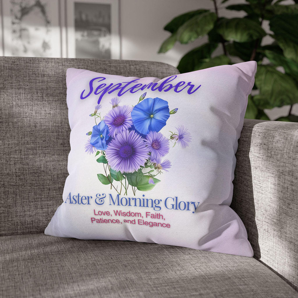 September Birth Flower Pillow Cover: Aster & Morning Glory Design - Elegant Floral Home Decor Gift