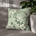 White Magnolia Pillow Cover: Soft Mint Green Floral Cushion