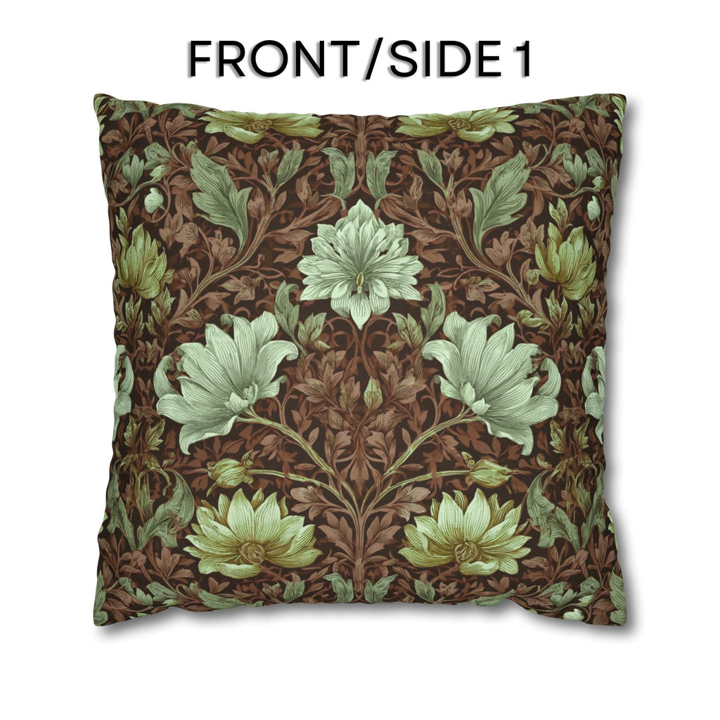 William Morris Style Pillow Cover: Maroon, Sage and Cream Botanical Floral