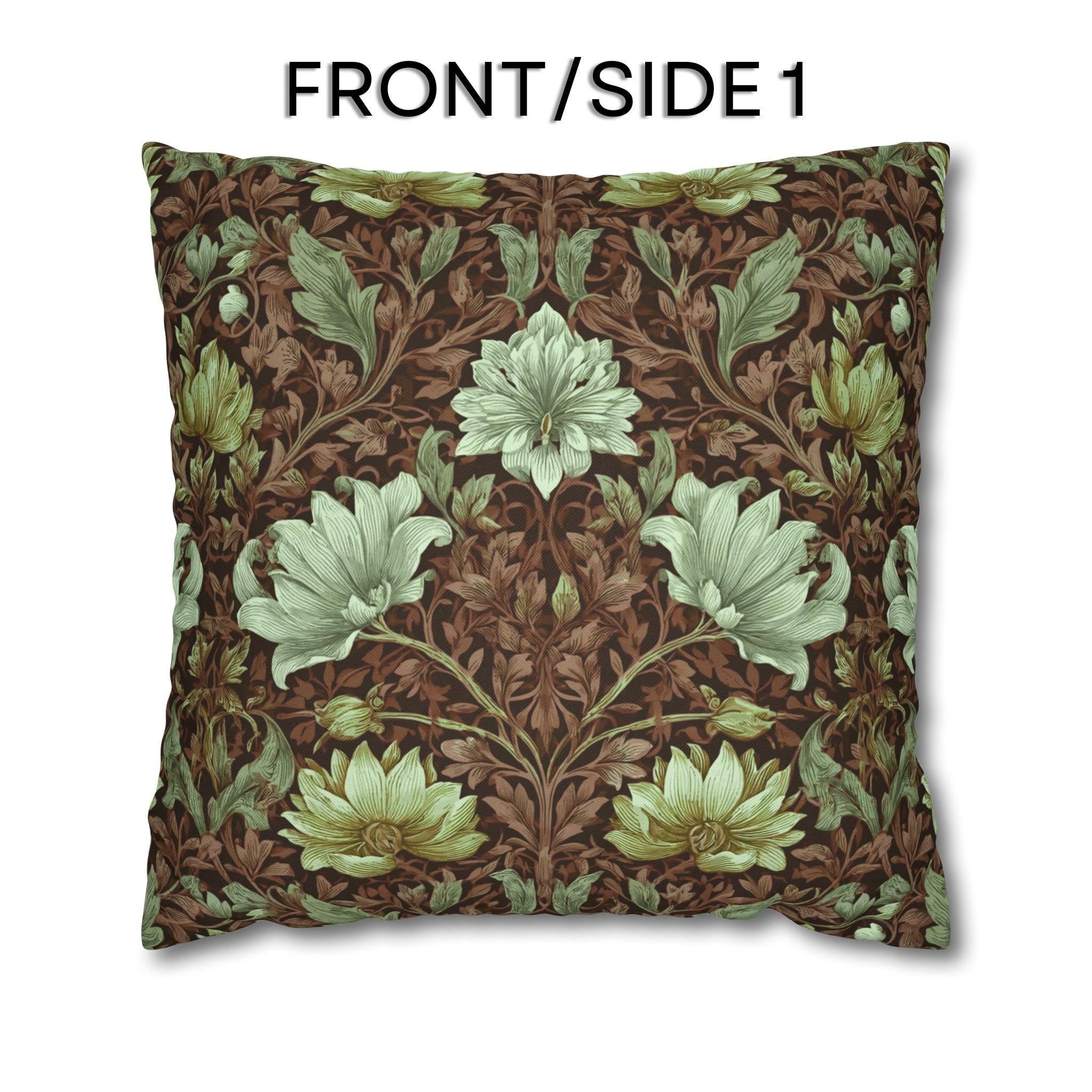 William Morris Style Pillow Cover: Maroon, Sage and Cream Botanical Floral