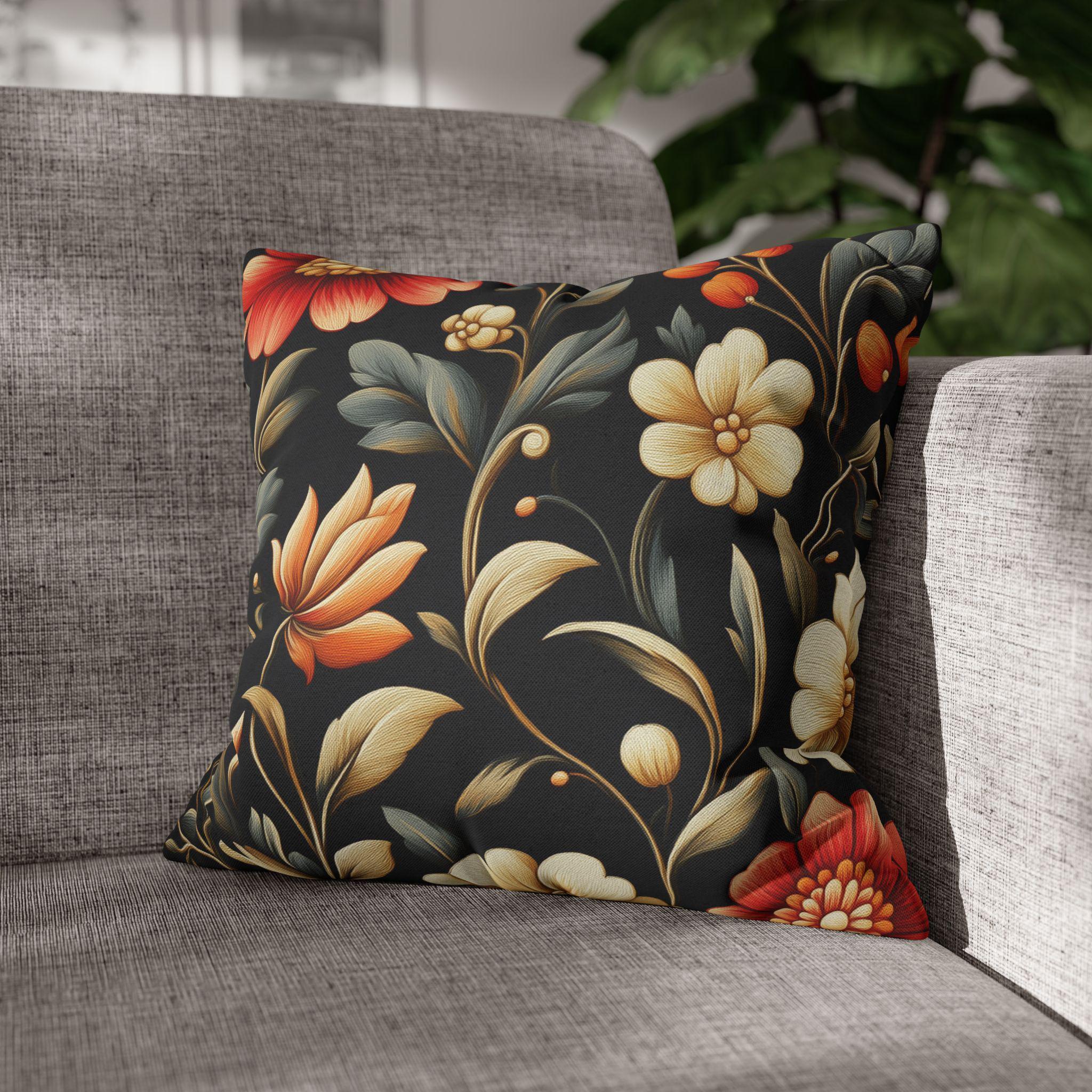 Botanical Autumn Pillow Cover, Vintage Style Floral Design