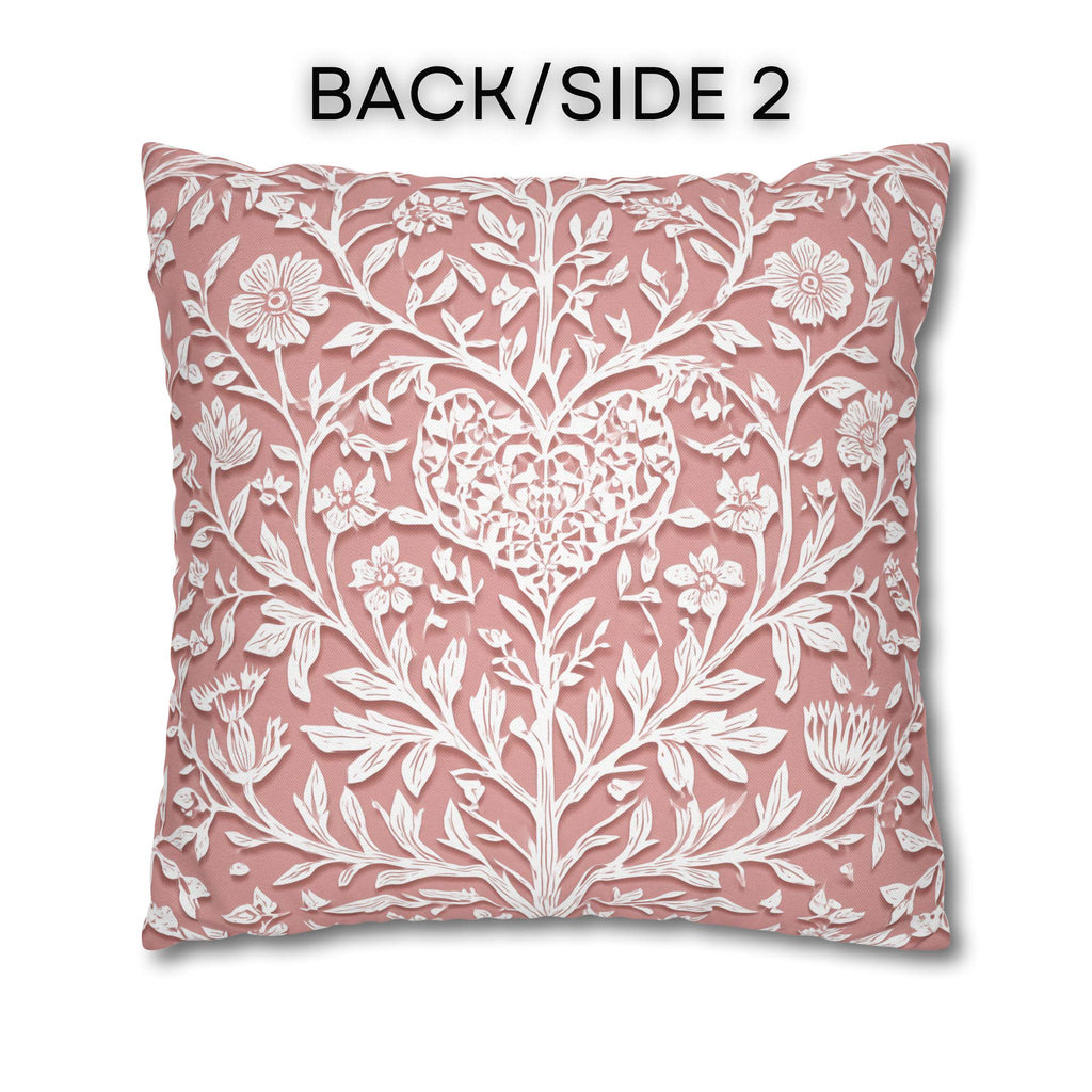 William Morris Inspired Heart & Blooms Pillow Cover: Faux Lace Botanical Design