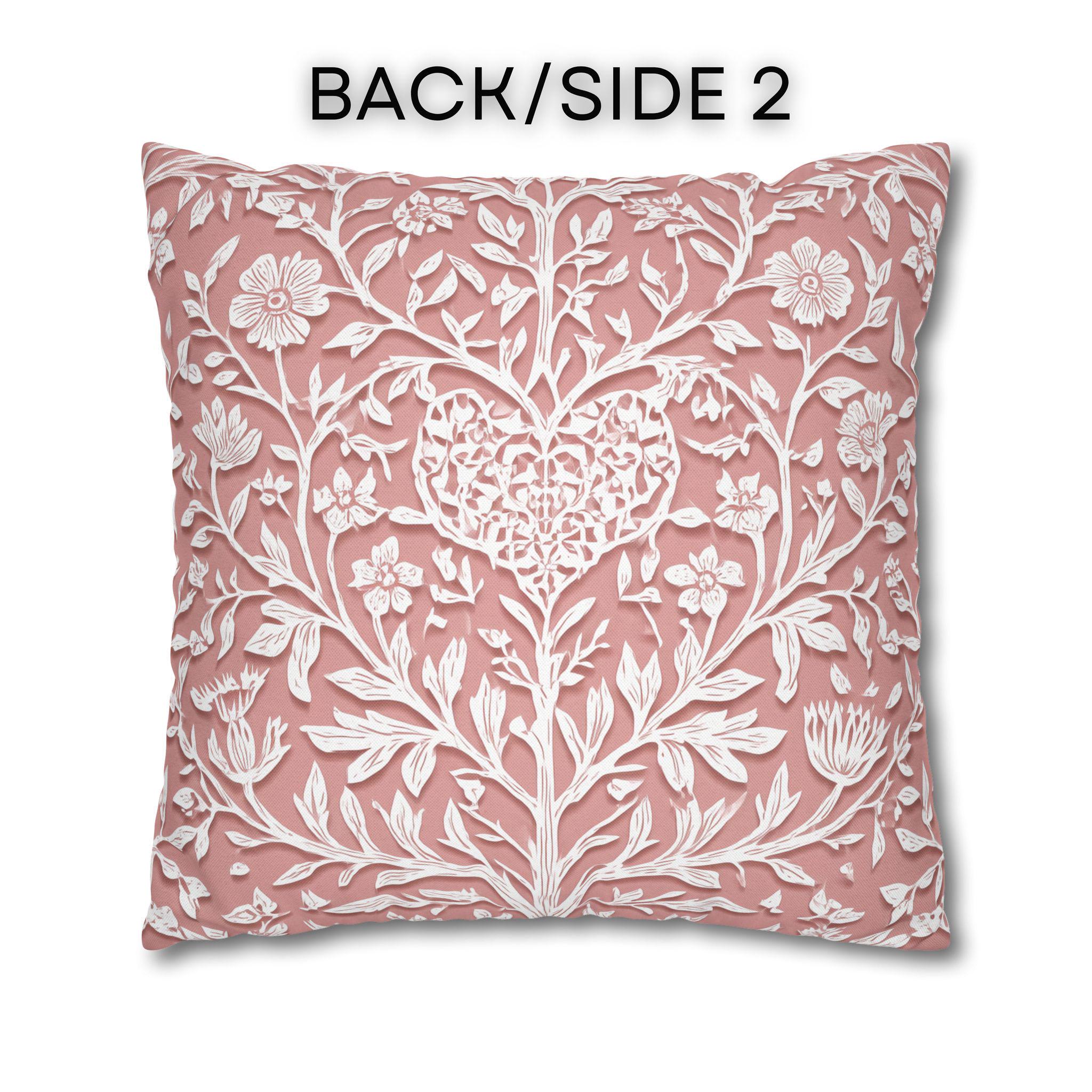 William Morris Inspired Heart & Blooms Pillow Cover: Faux Lace Botanical Design