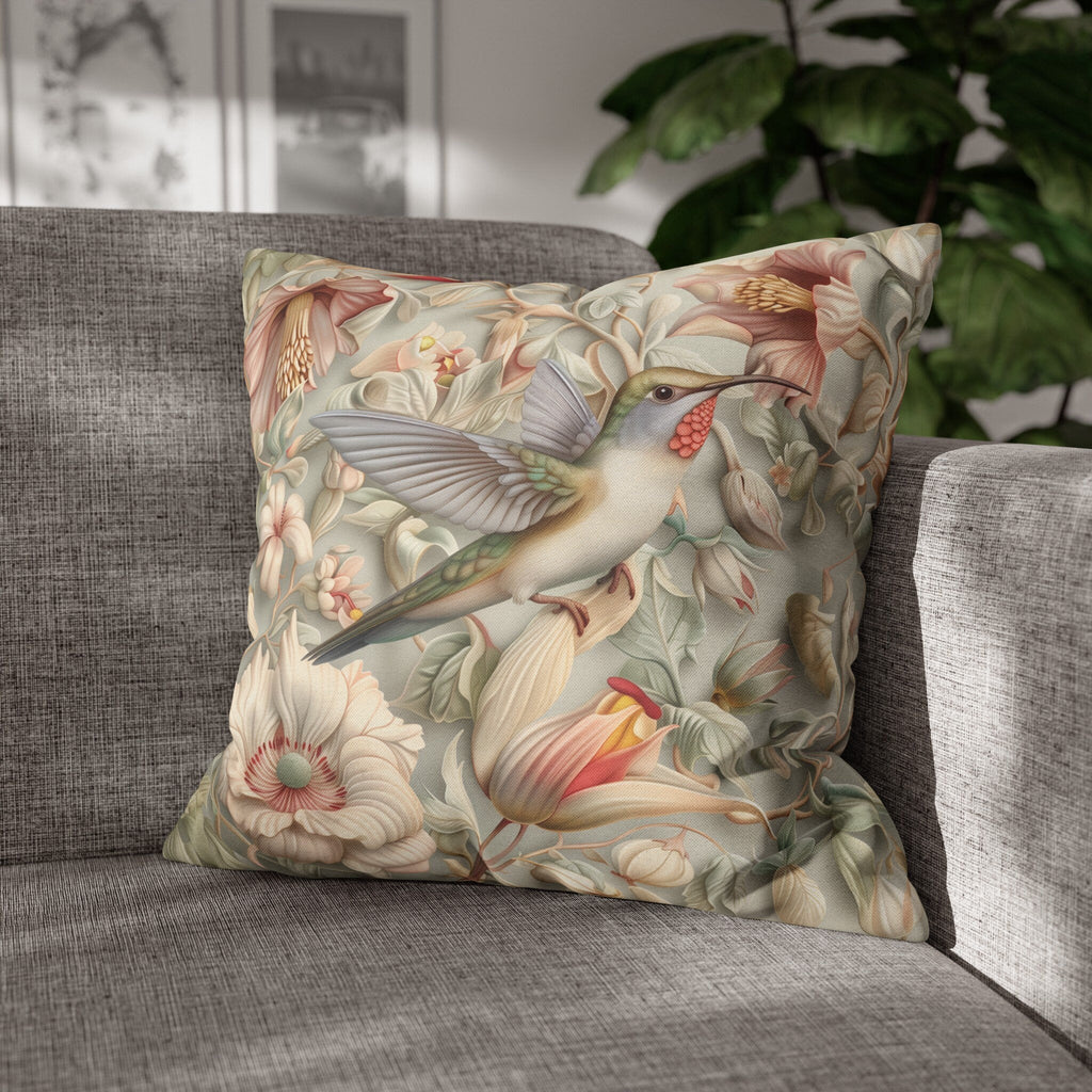 William Morris Hummingbird Pillow Cover: Vintage Style Floral Art, Pastel Green