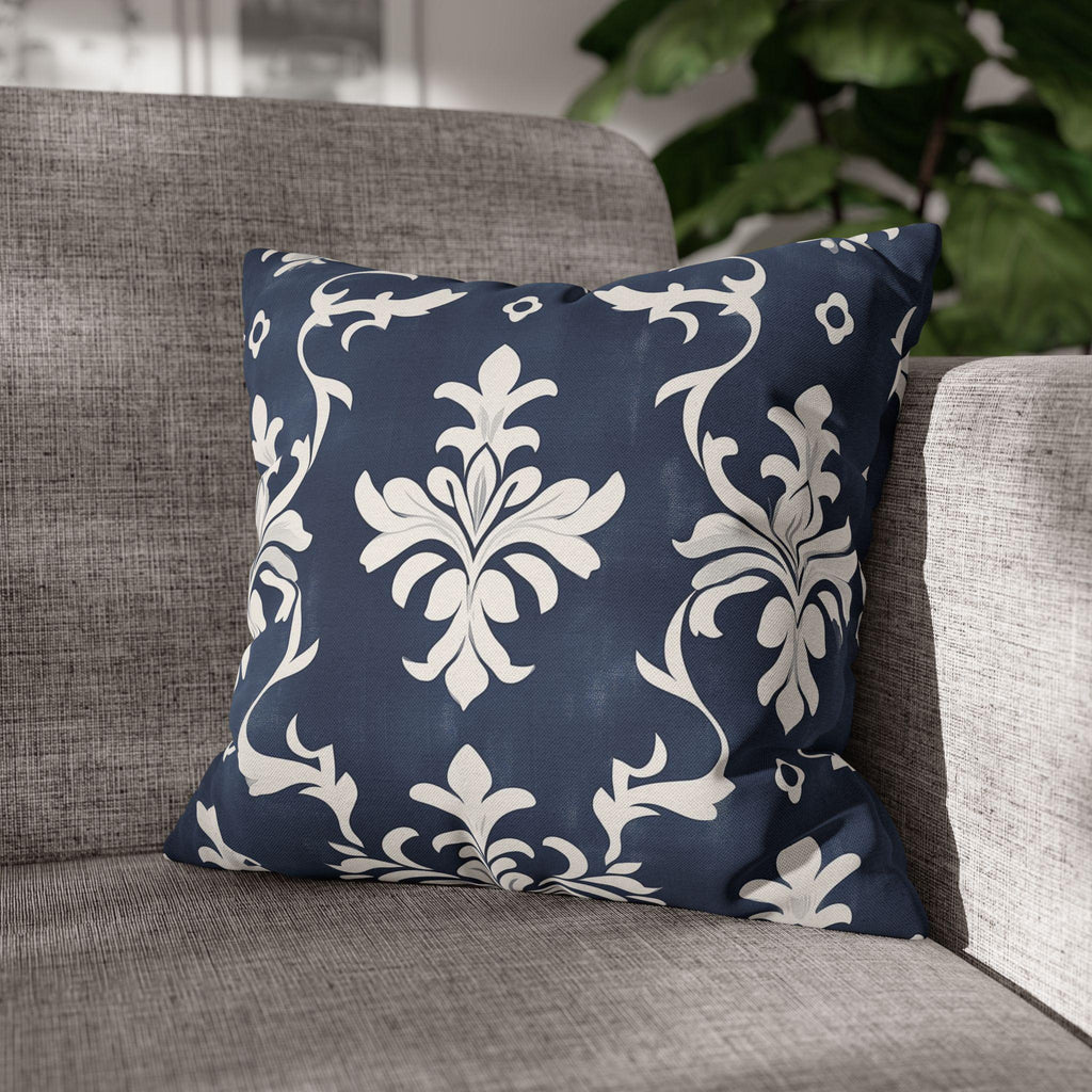 Bold Damask Pattern Pillow Cover, Navy Blue & White Elegant Home Decor
