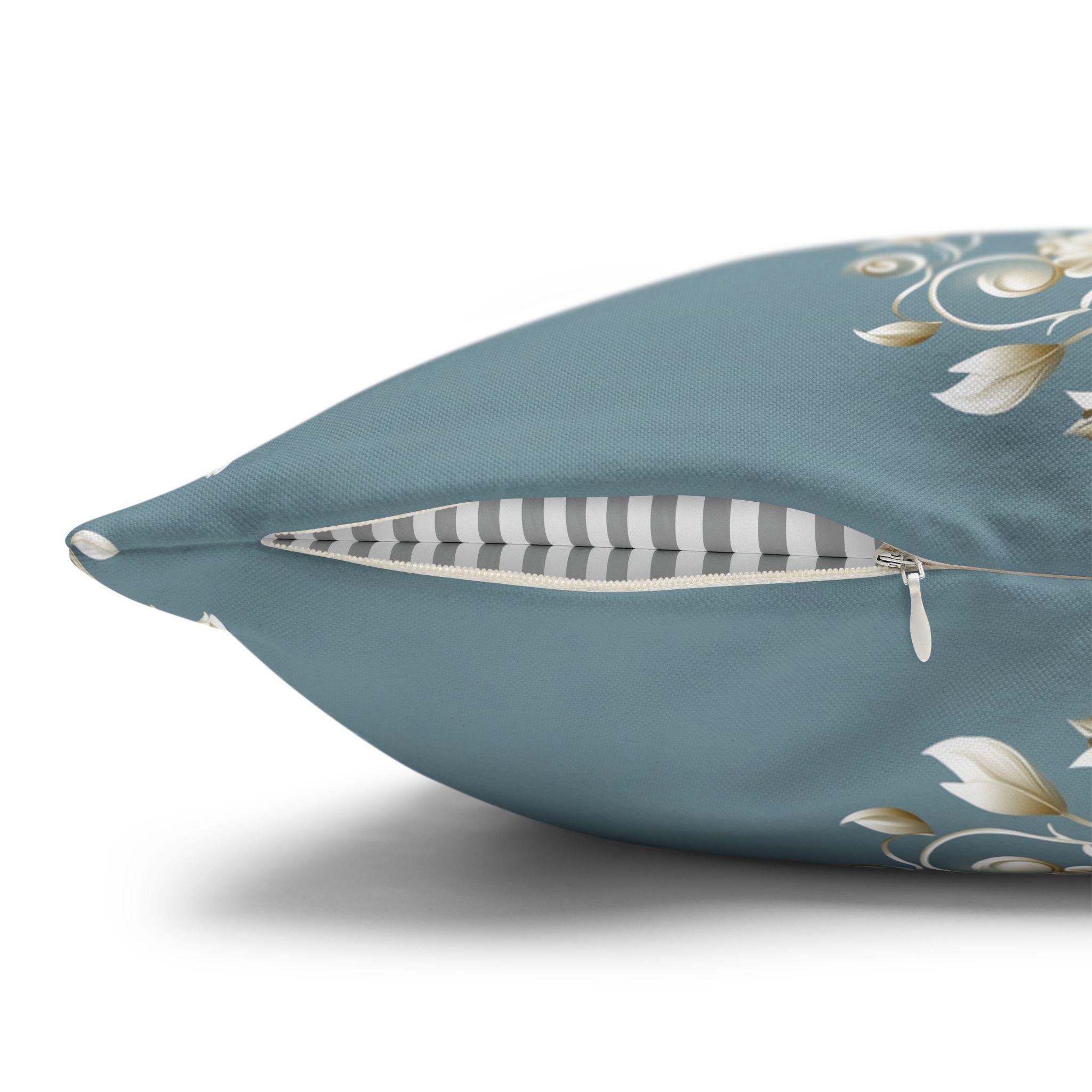 Damask Pillow Cover: Soft Gold Floral, Muted Blue-Gray, Regal Home Decor