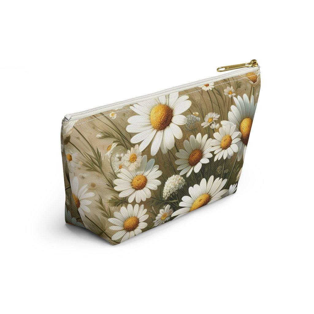 Wild Daisies Accessory Pouch with T-Bottom Floral Design in Large & Small Sizes, Gift for Mom, Gift for Her