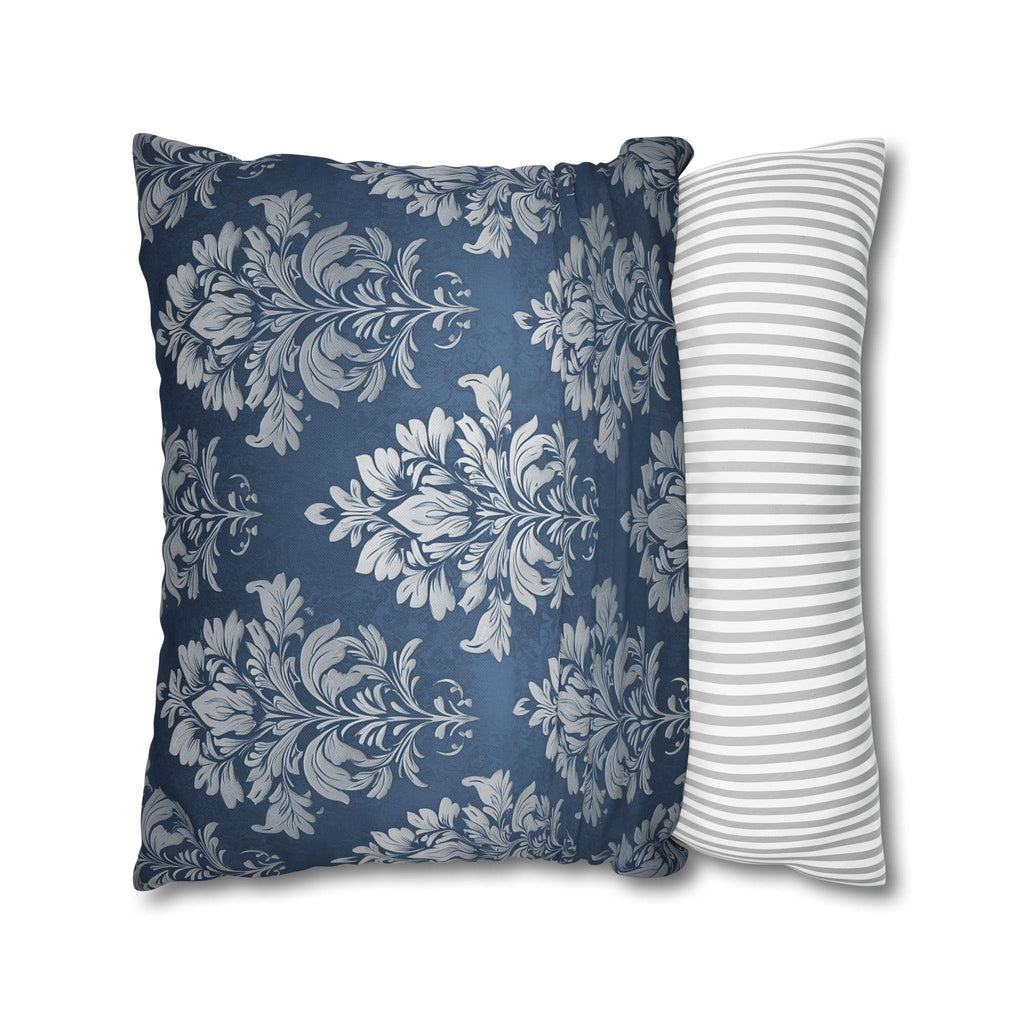 Steel Blue Damask Pillow Cover: Elegant Floral Cushion