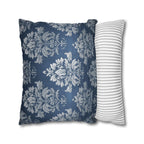 Steel Blue Damask Pillow Cover: Elegant Floral Cushion