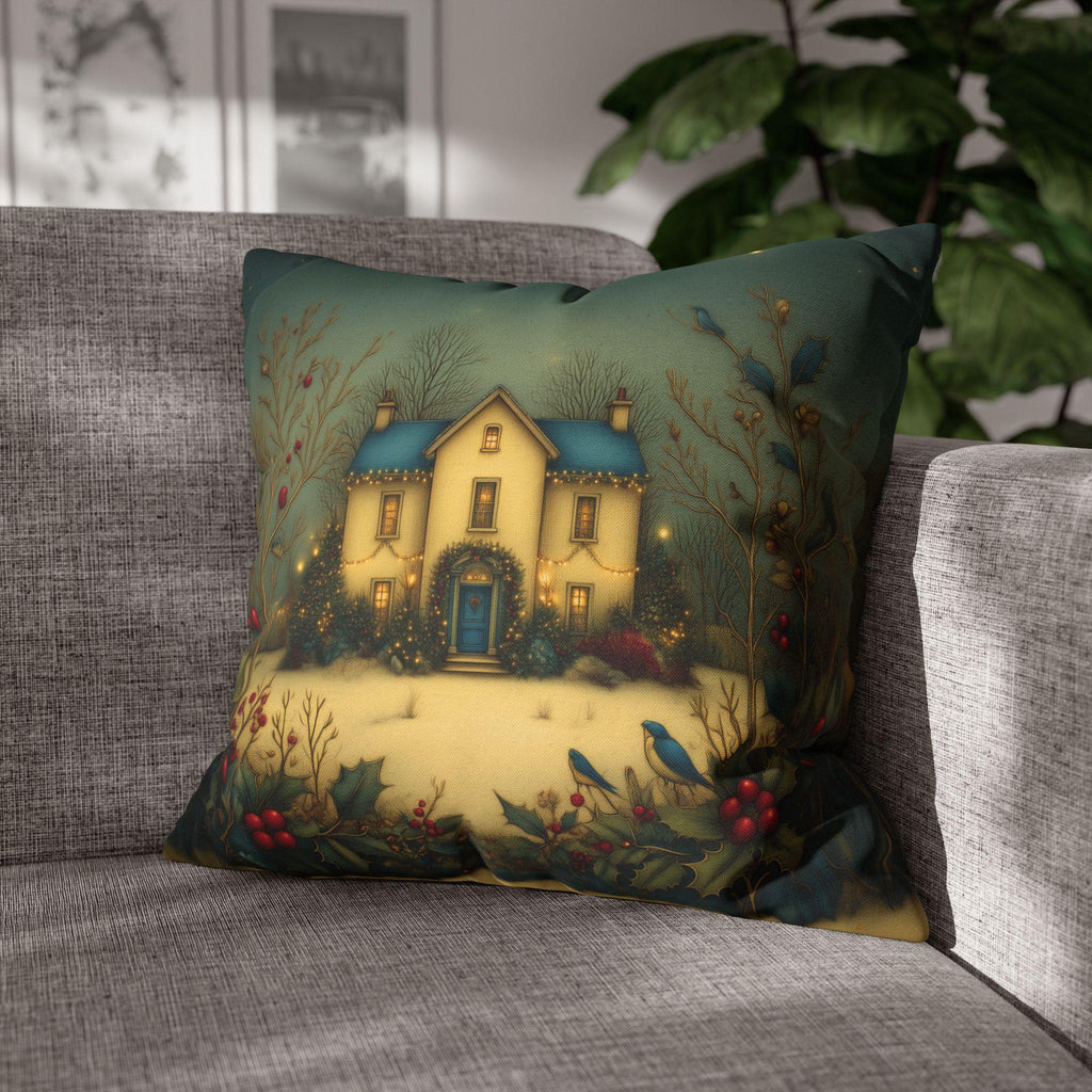 Country Farmhouse Christmas Pillow Cover: Colorful Home for the Holidays Nostalgic Design in Blue