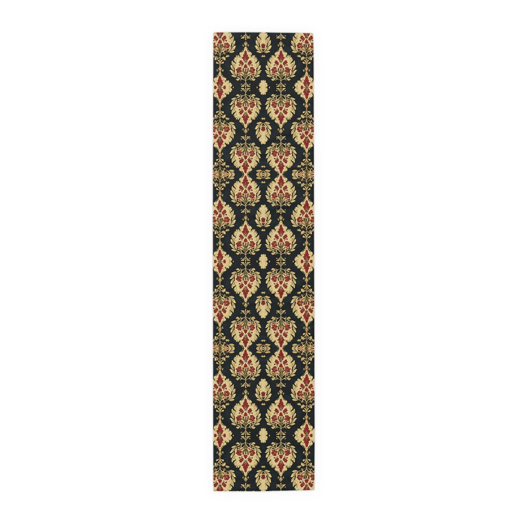 Elegant Ikat Christmas Table Runner: Red Green Gold
