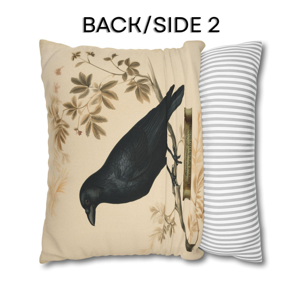 Halloween Crow Pillow Cover: Vintage Style Scientific Bird Illustration
