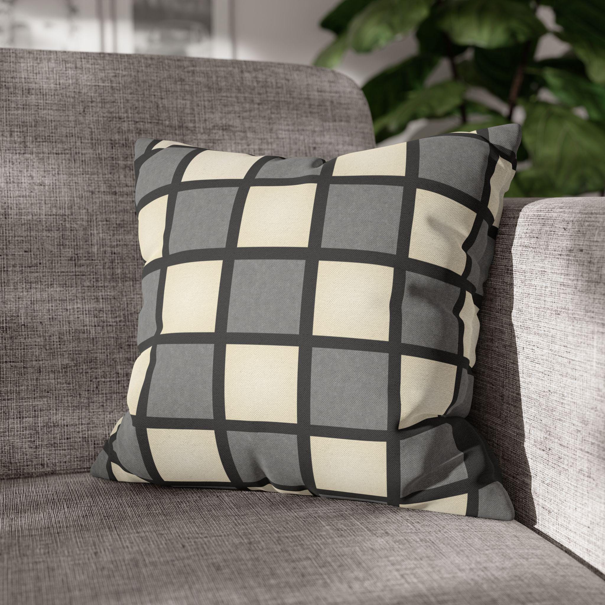 Gray Windowpane Plaid Pillow Cover: Neutral Checkered Contemporary Accent