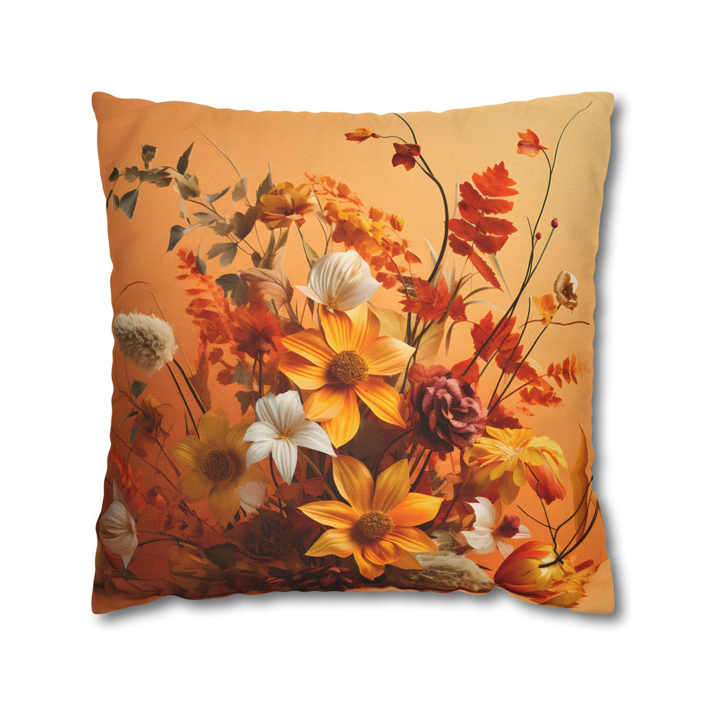 Light Pumpkin Orange Fall-Themed Wildflower Decorative Throw Pillow Cover