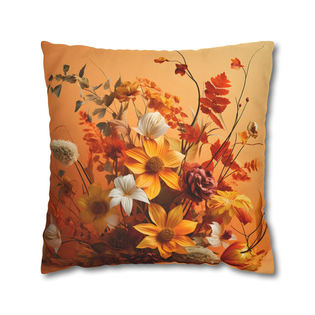 Light Pumpkin Orange Fall-Themed Wildflower Decorative Throw Pillow Cover