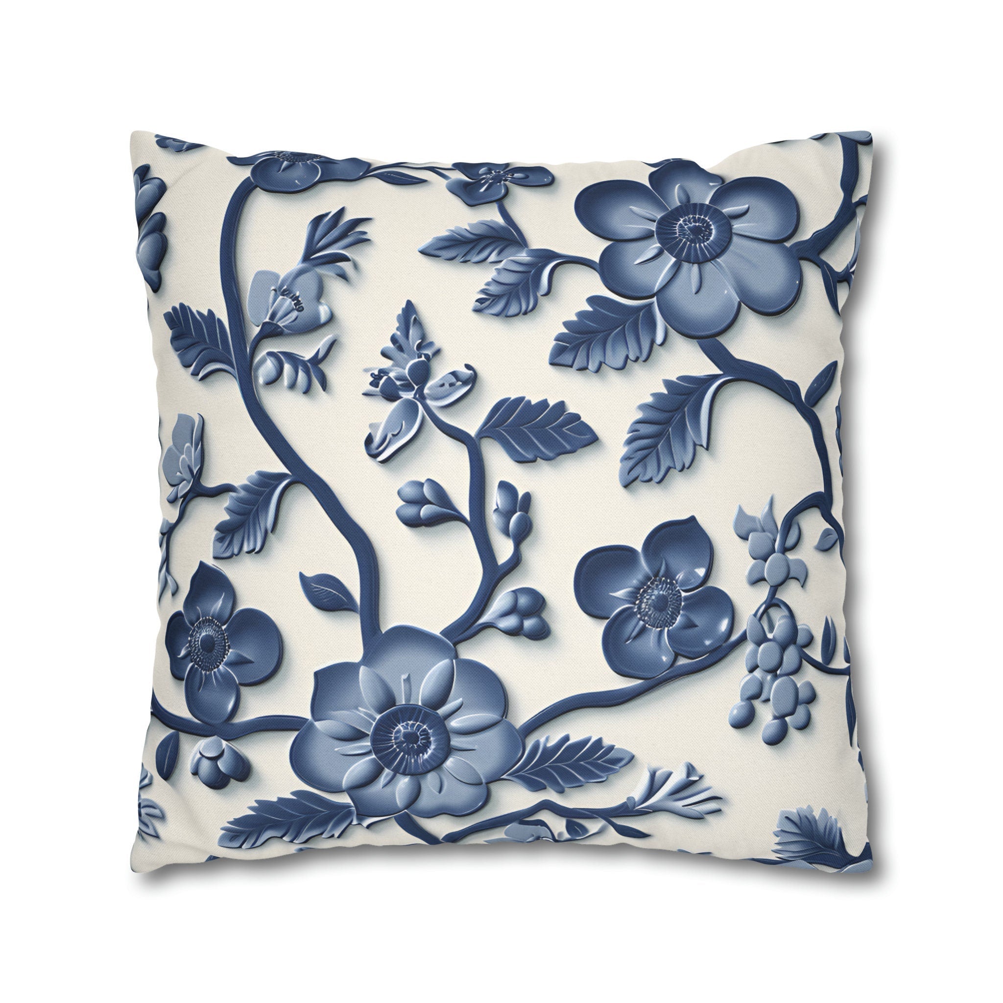 Chinoiserie Blue White Floral Pillow Cover | Elegant Traditional Pottery Pattern Decorative Case