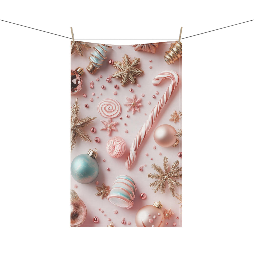 Candycore Tea Towel, Pastel Pink, Minty Blue Whimsical Christmas Holiday Decor