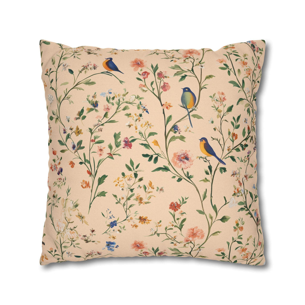 Chinoiserie Bird Pillow Cover: Vintage Style Peach Floral Cushion