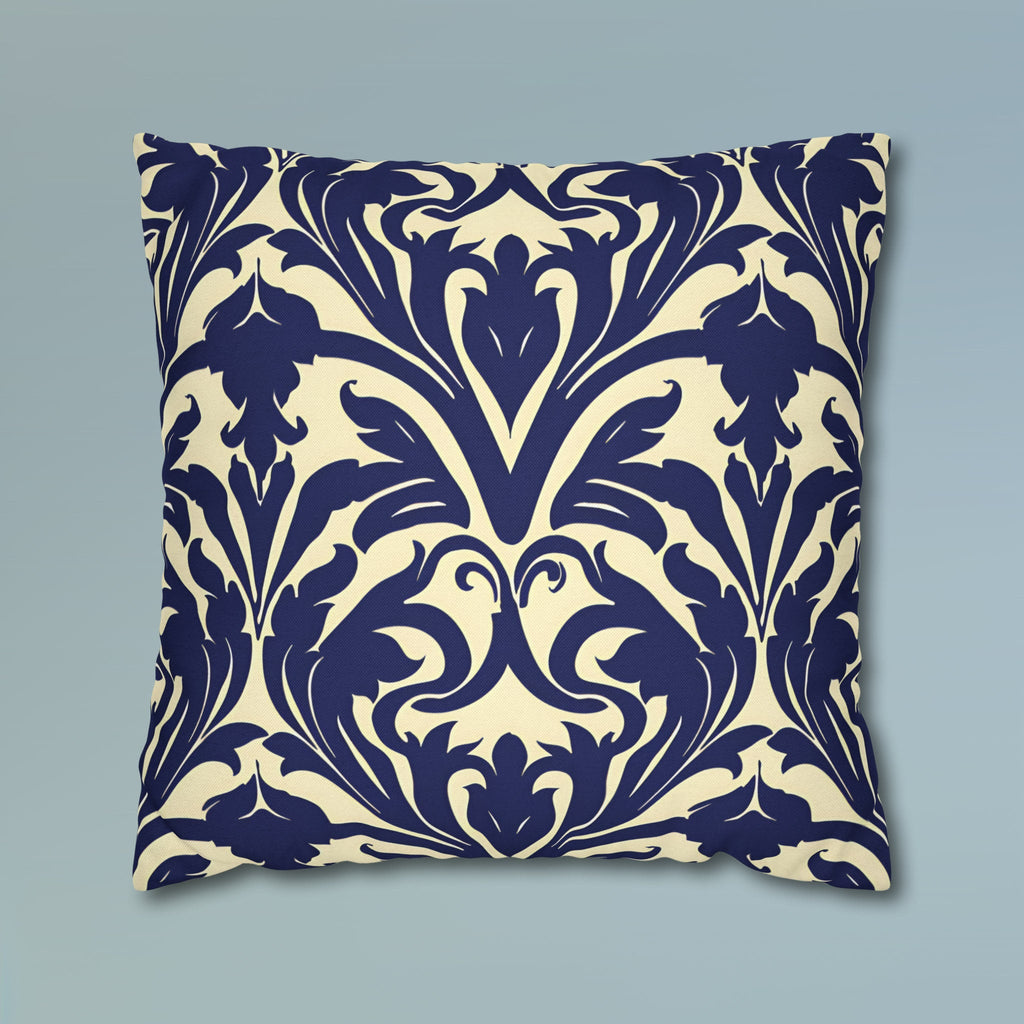 Art Nouveau Floral Pillow Cover, Deep Blue on Off-White