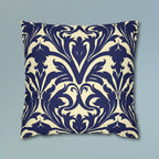 Art Nouveau Floral Pillow Cover, Deep Blue on Off-White