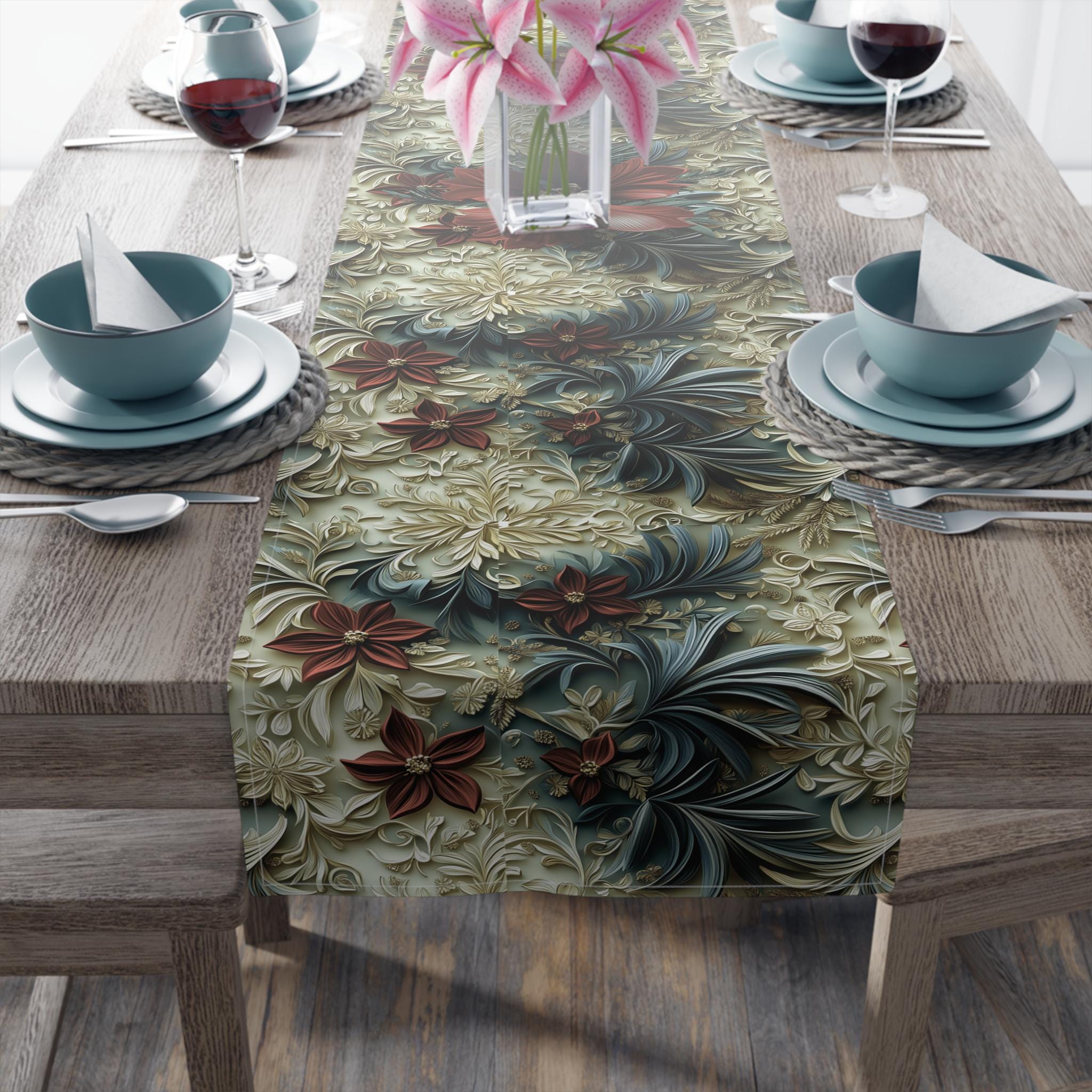 Poinsettia Table Runner: Holiday Cotton Dining Decor