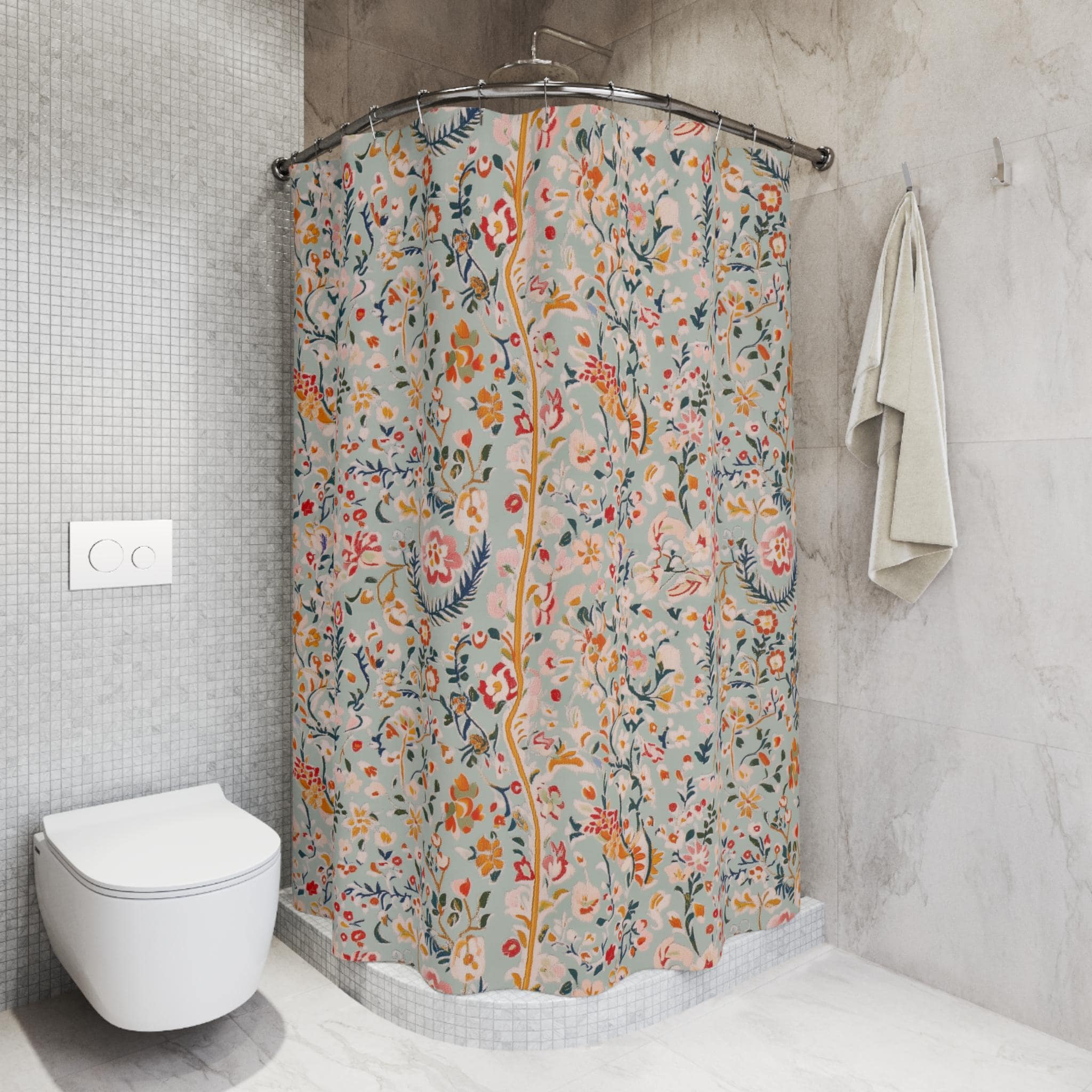Soft Blue Floral Shower Curtain: Botanical Charm for Cottagecore Bathroom Decor