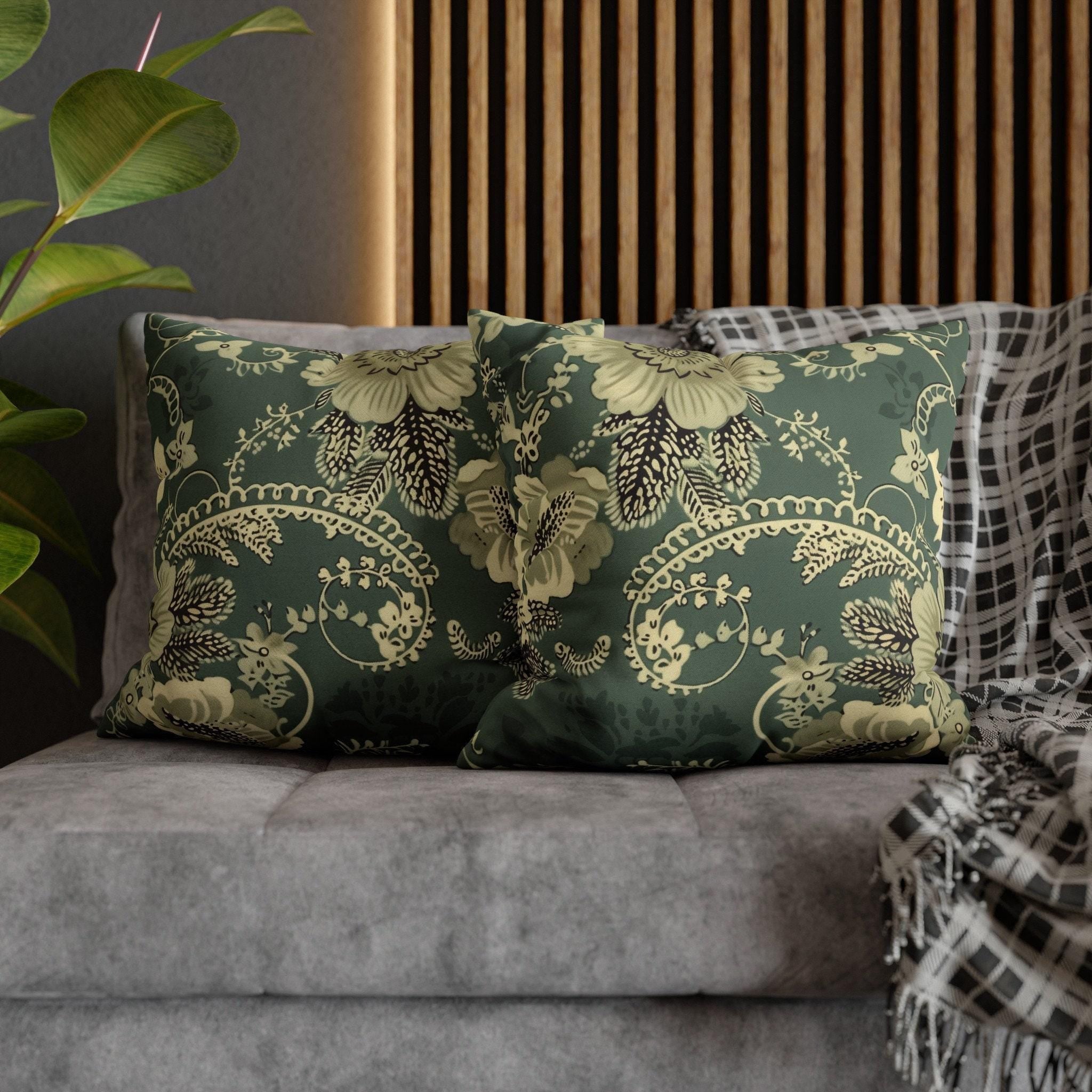 Mineral Green Floral Pillow Cover - French Cottagecore Cushion