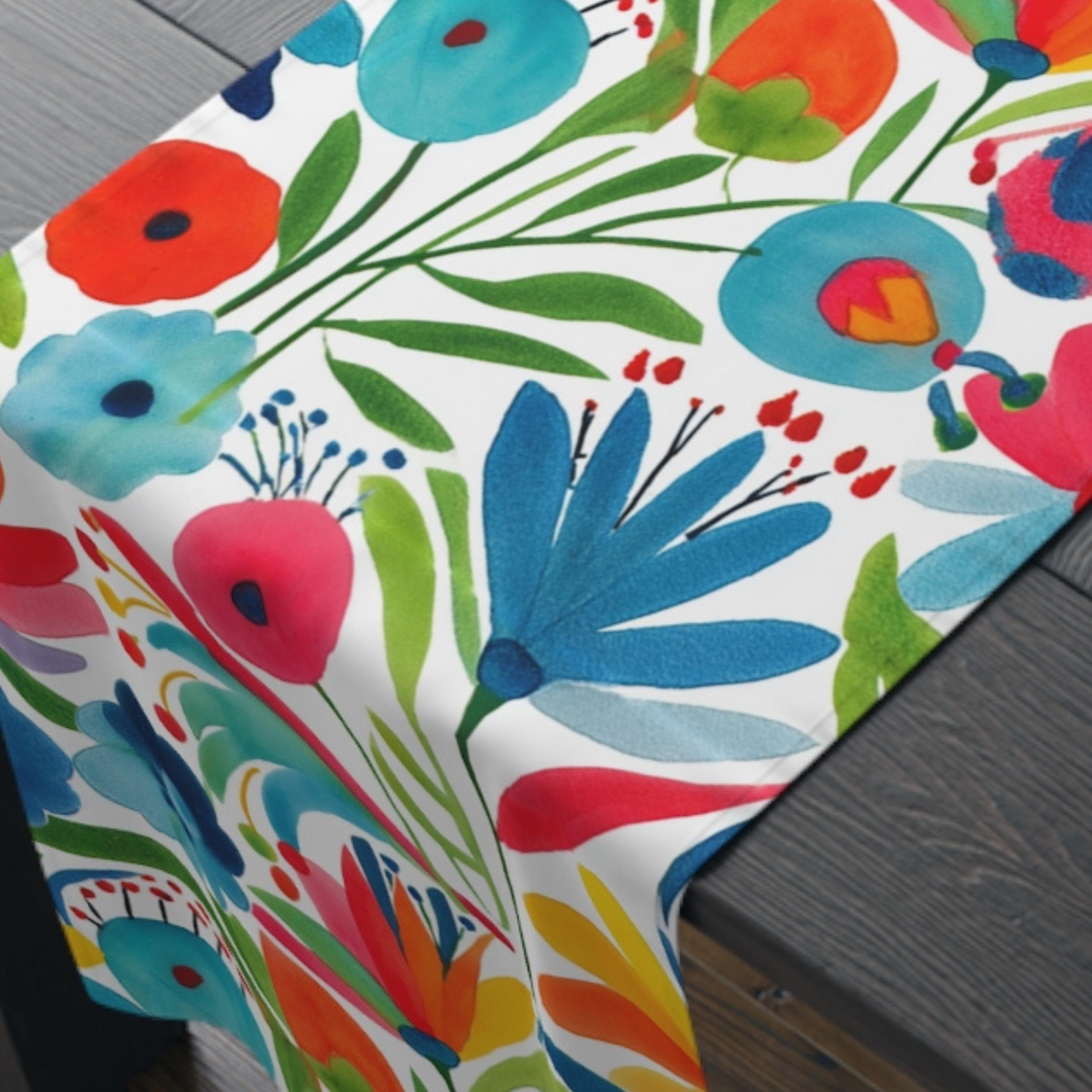 Otomi Table Runner: Inspired by Colorful Mexican Folk Art Floral Decor