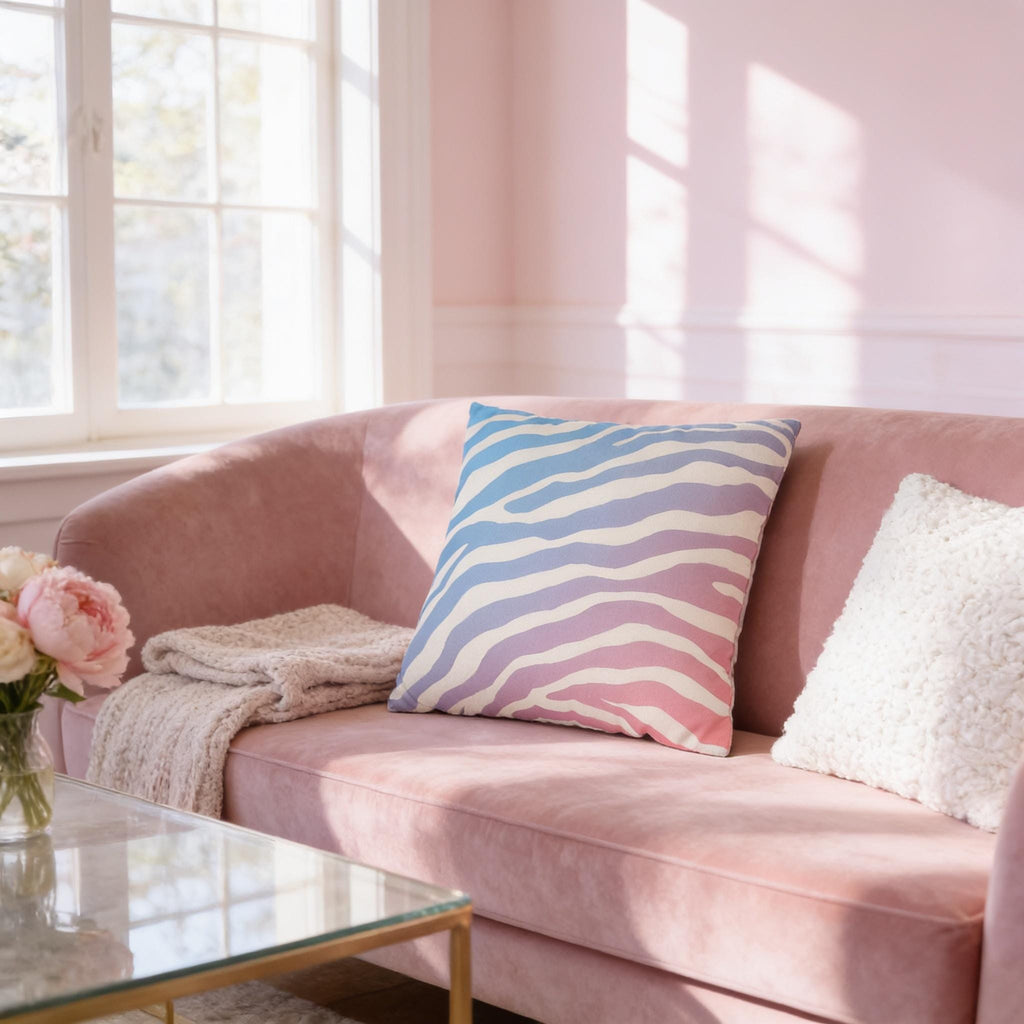 Zebra Stripe Pillow Cover: Cotton Candy Ombre, Pastel Decor