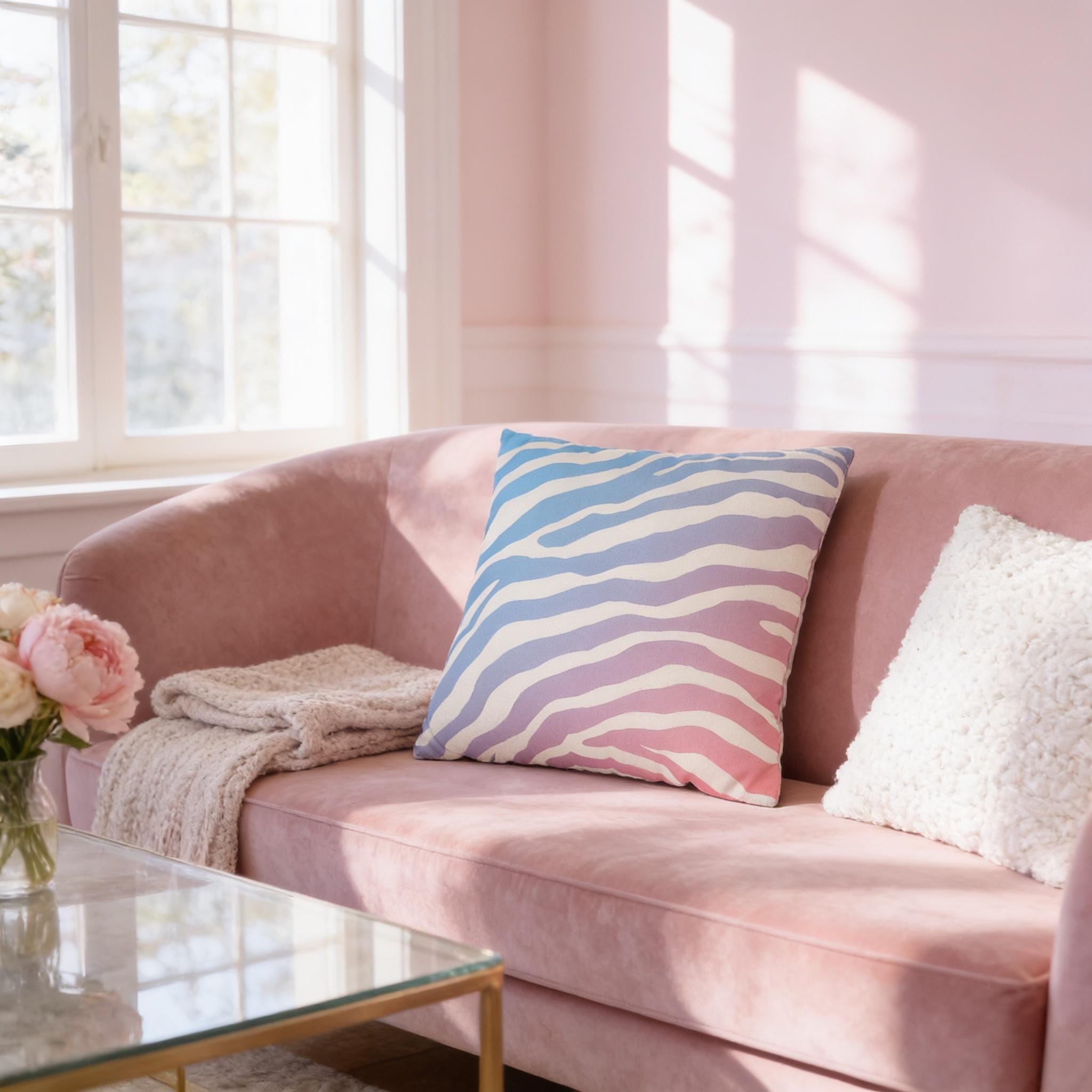 Zebra Stripe Pillow Cover: Cotton Candy Ombre, Pastel Decor
