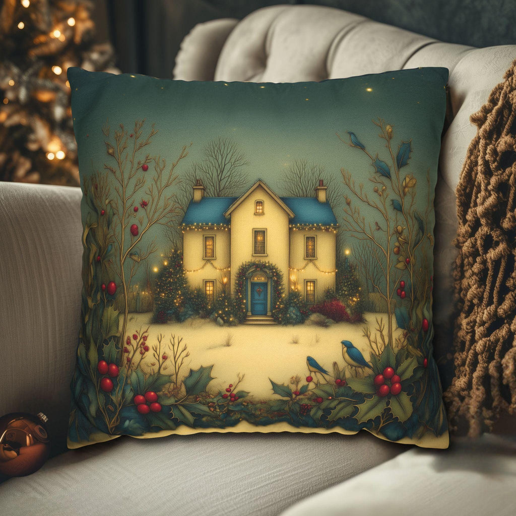 Country Farmhouse Christmas Pillow Cover: Colorful Home for the Holidays Nostalgic Design in Blue