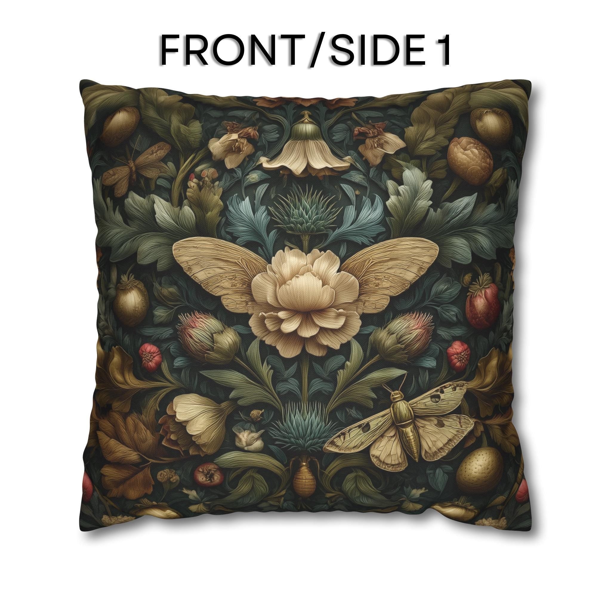 Midnight Morris Moody Pillow Cover: Arts and Crafts Moth Botanical Decor
