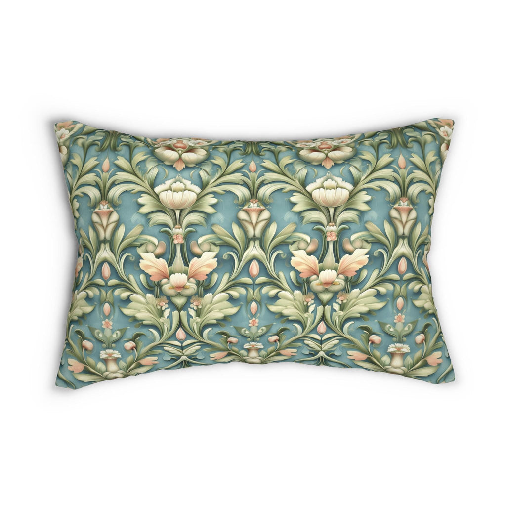 William Morris Lumbar Pillow: Teal Botanical Floral Cushion