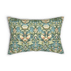 William Morris Lumbar Pillow: Teal Botanical Floral Cushion