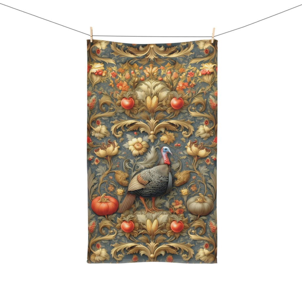 William Morris Wild Turkey Hand Towel: Autumn Harvest Thanksgiving Decor