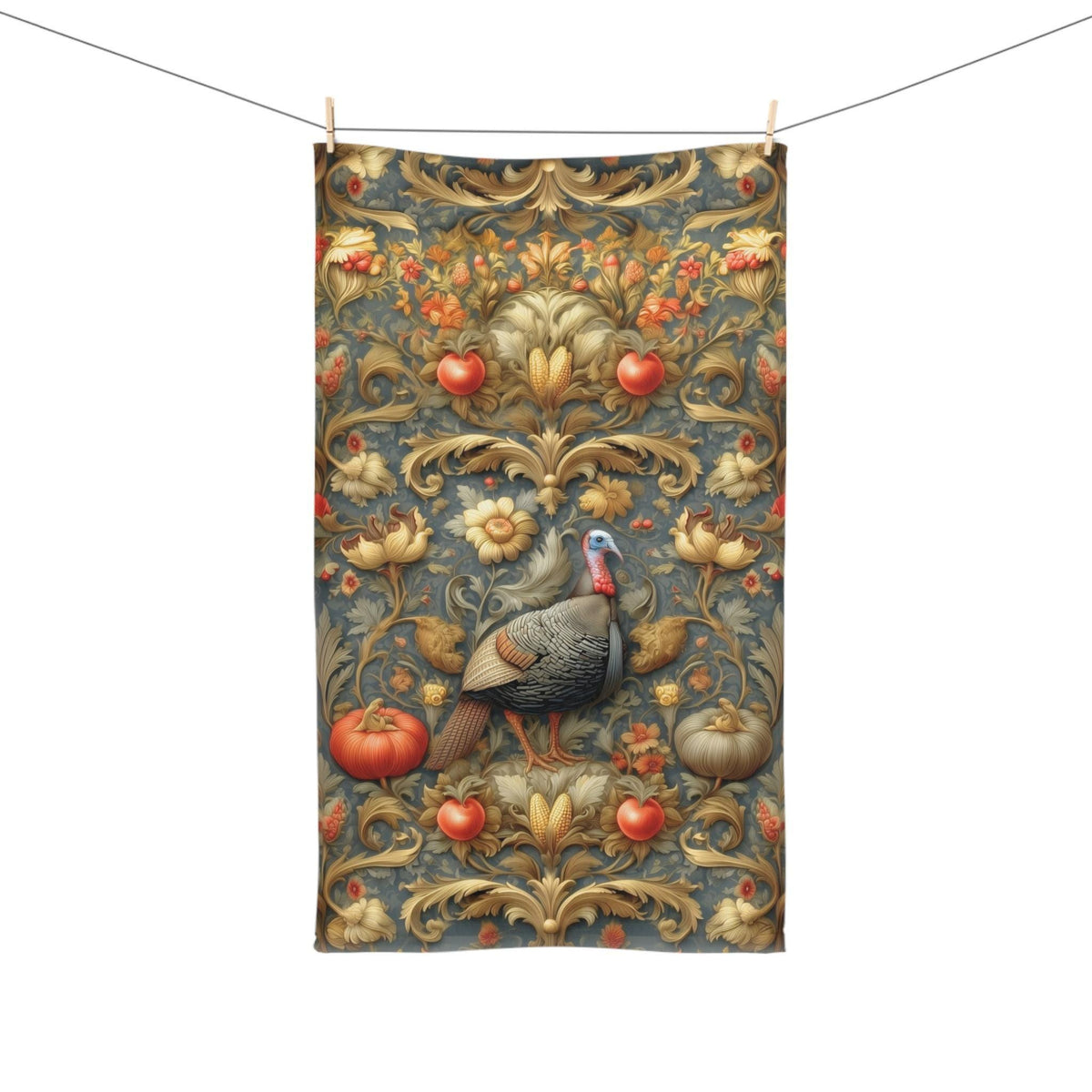 William Morris Wild Turkey Hand Towel: Autumn Harvest Thanksgiving Decor