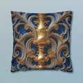 Opulent Baroque-Inspired Blue & Gold Throw Pillow Cover: Luxurious Ornate Symmetrical Design Cushion