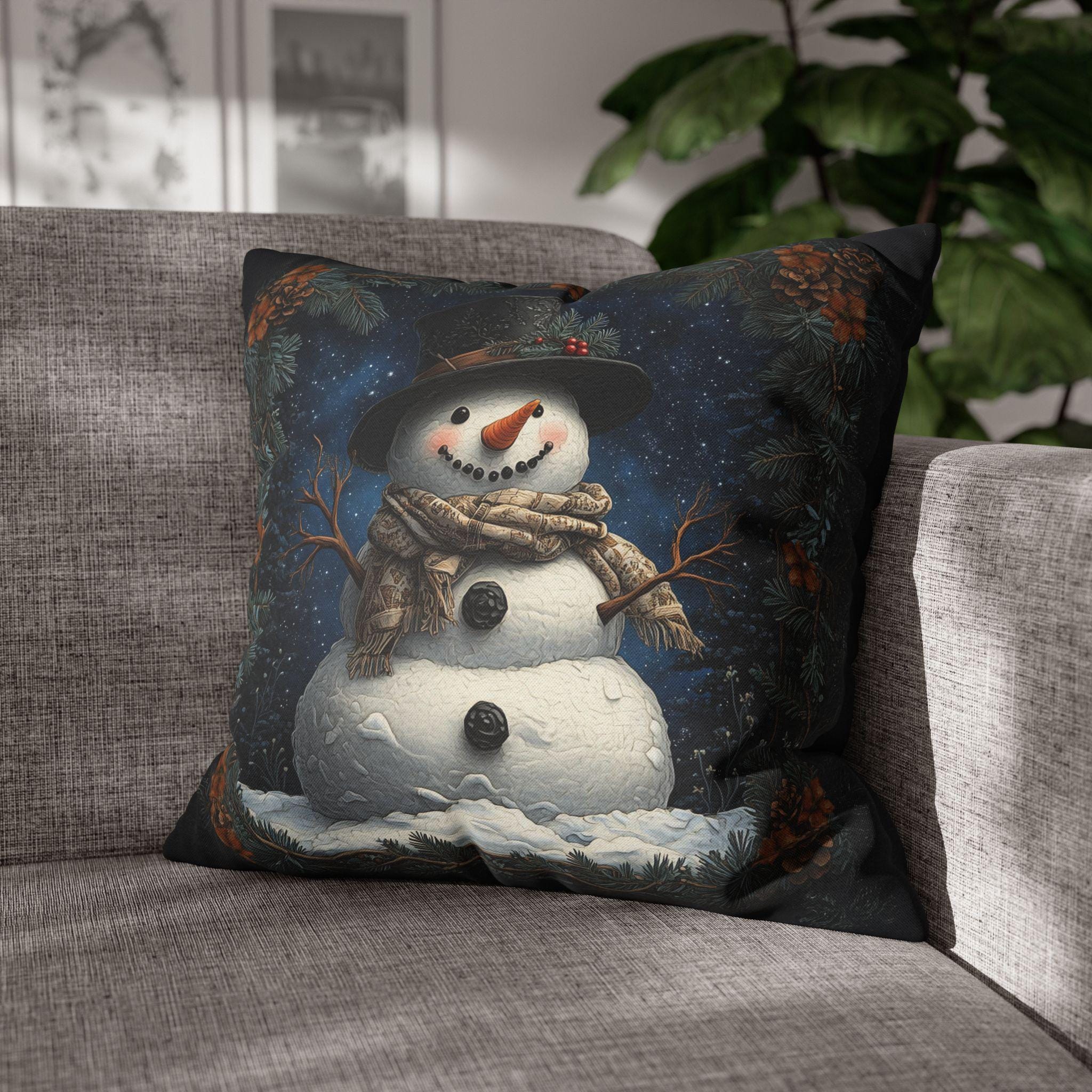 William Morris Inspired Snowman Pillow Cover, Festive Winter Decor, Unique Christmas Cushion Cover