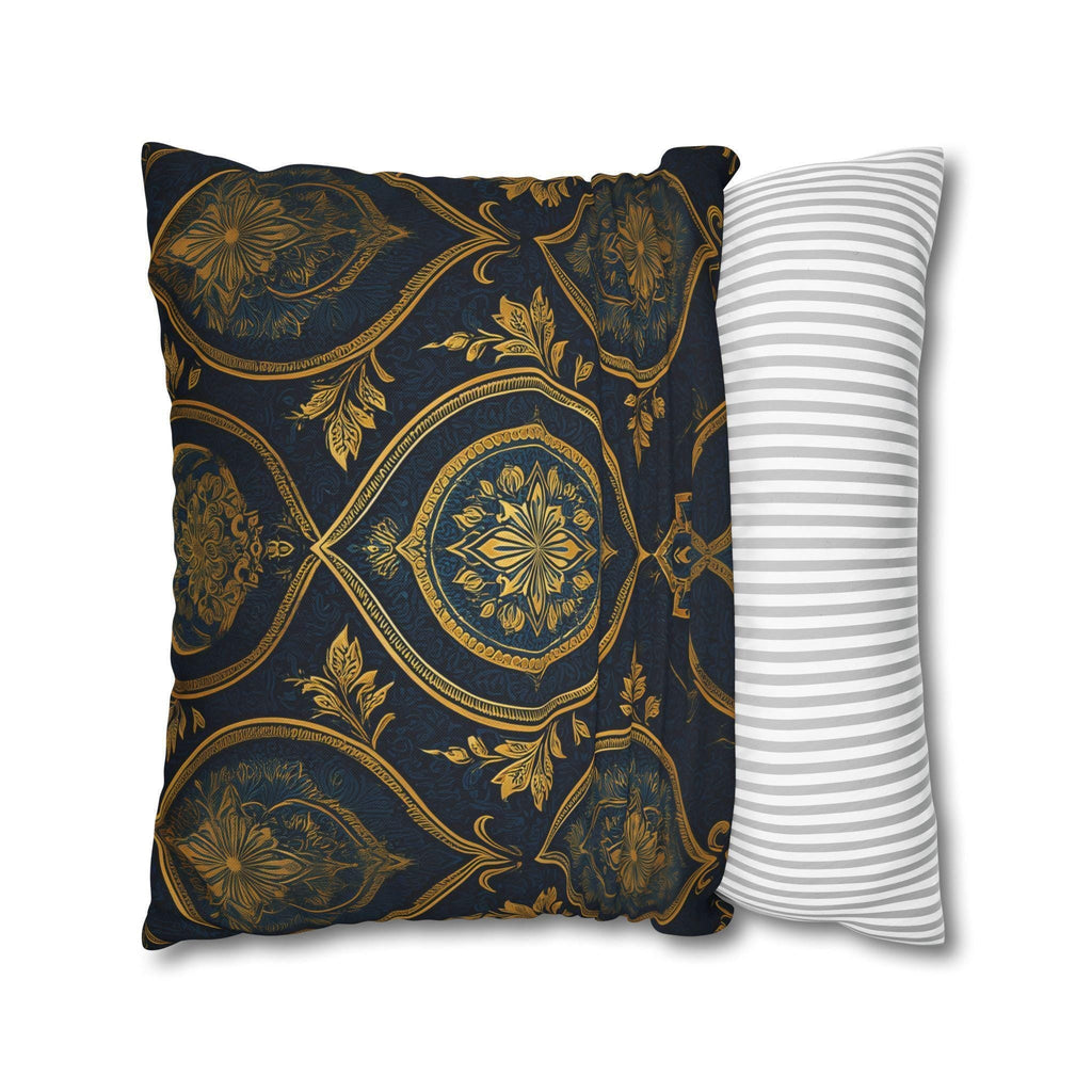 Navy & Gold Damask Pillow Cover: Vintage Style Floral Medallion Cushion