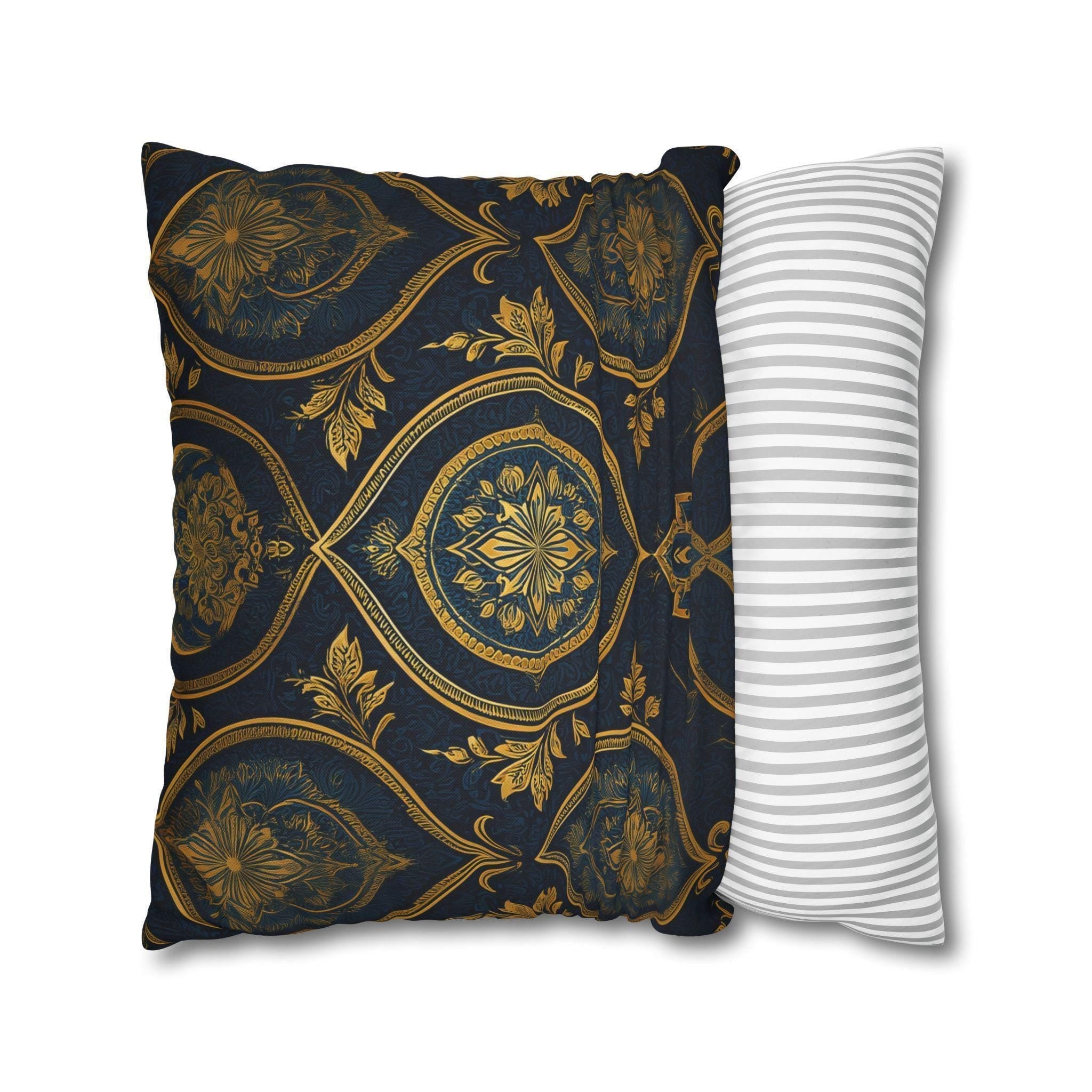 Navy & Gold Damask Pillow Cover: Vintage Style Floral Medallion Cushion