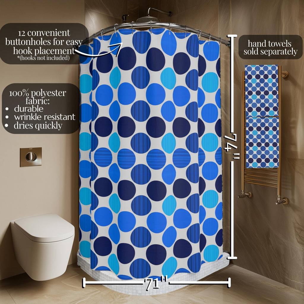 Bauhaus Shower Curtain: Retro Mid Century Modern Polka Dot Bath Decor