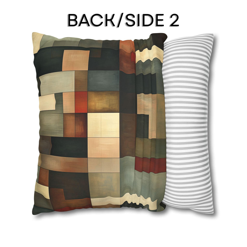 Faux Suede Geometric Pillow Cover, Earthy Abstract Design