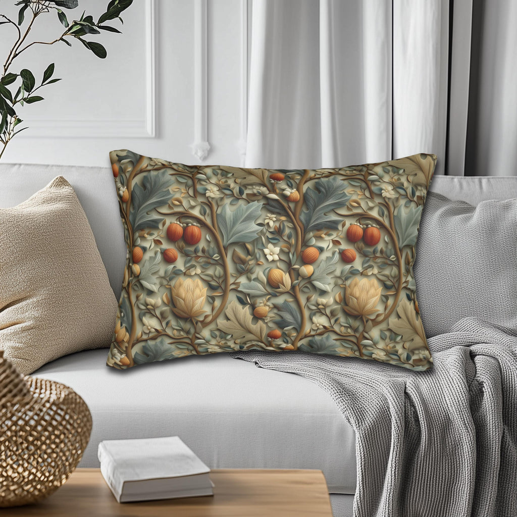 William Morris Autumn Vines Lumbar Pillow: Botanical Tapestry Design