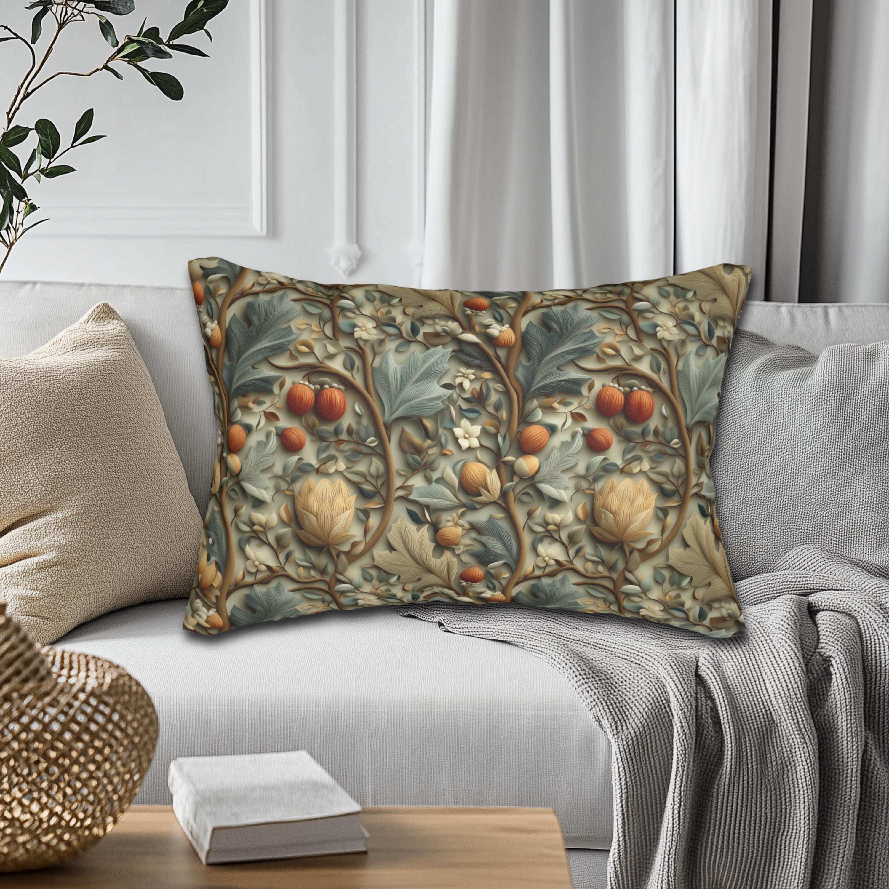 William Morris Autumn Vines Lumbar Pillow: Botanical Tapestry Design