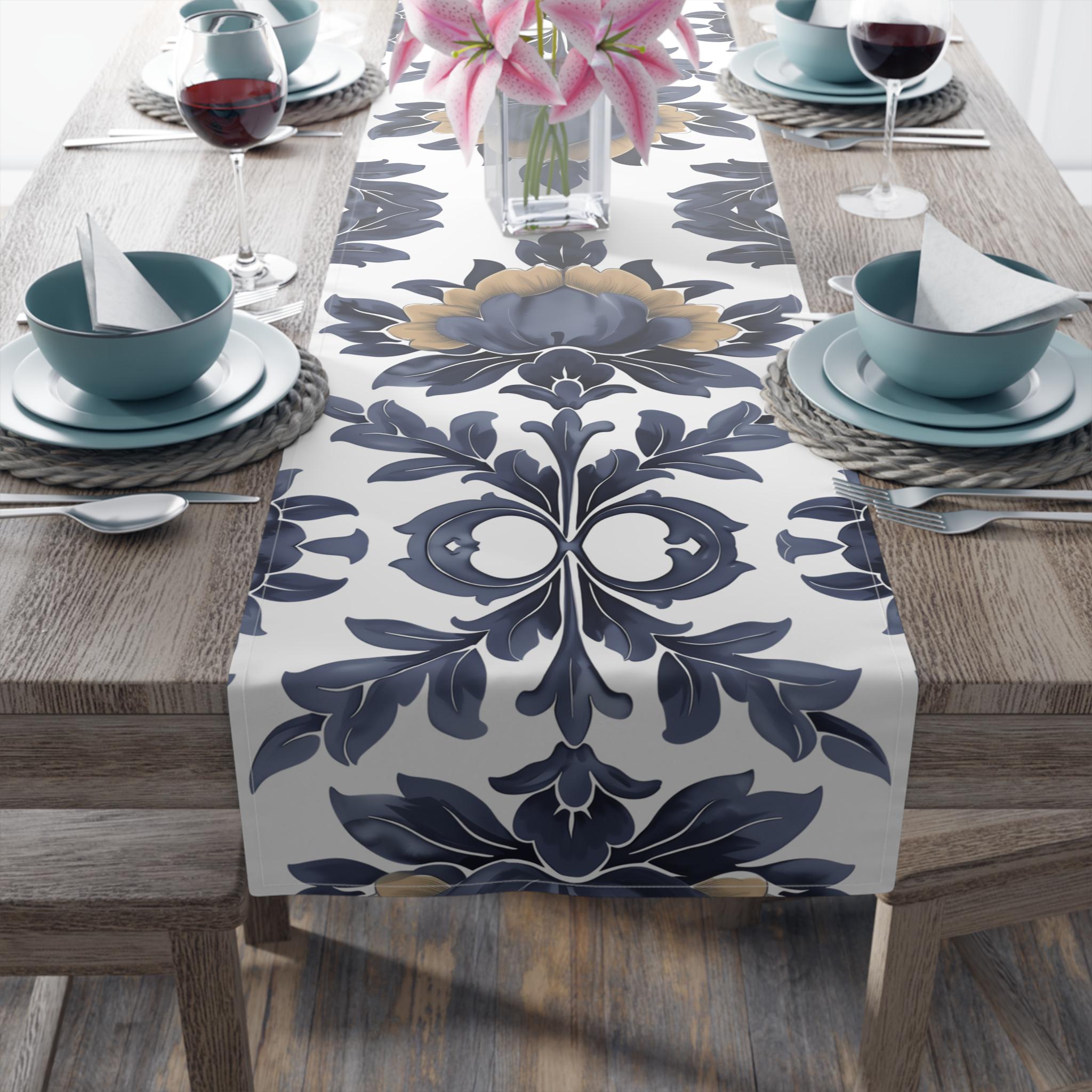 Floral French Country Table Runner: Blue Camel Farmhouse Decor