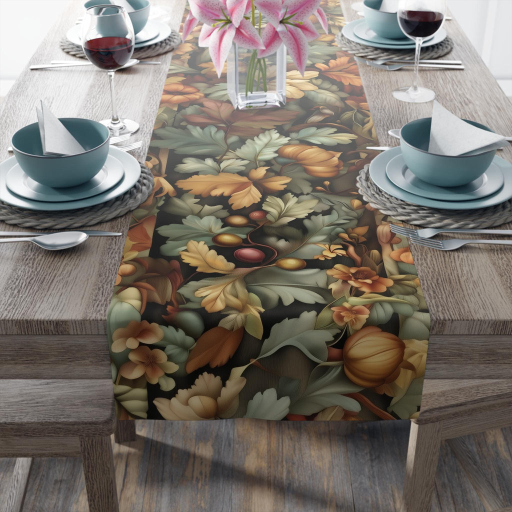 William Morris Inspired Autumn Botanical Table Runner: Charcoal, Sage, and Gold Fall Dining Decor
