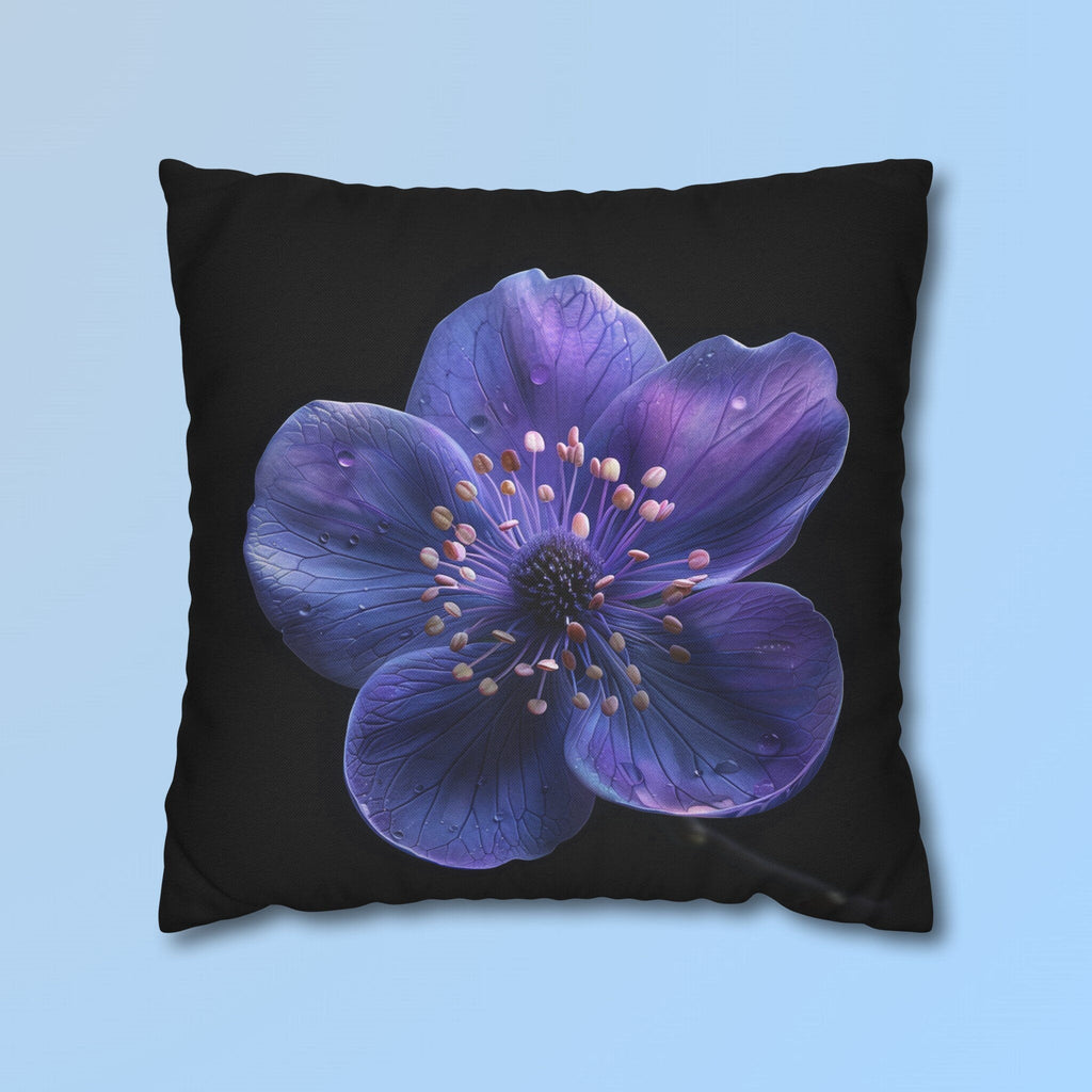 Purple Anemone Floral Pillow Cover, Vivid Flower on Black