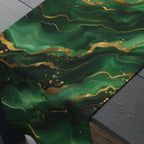 Modern Abstract Waves Table Runner:  Emerald Green and  Gold Luxe Decor