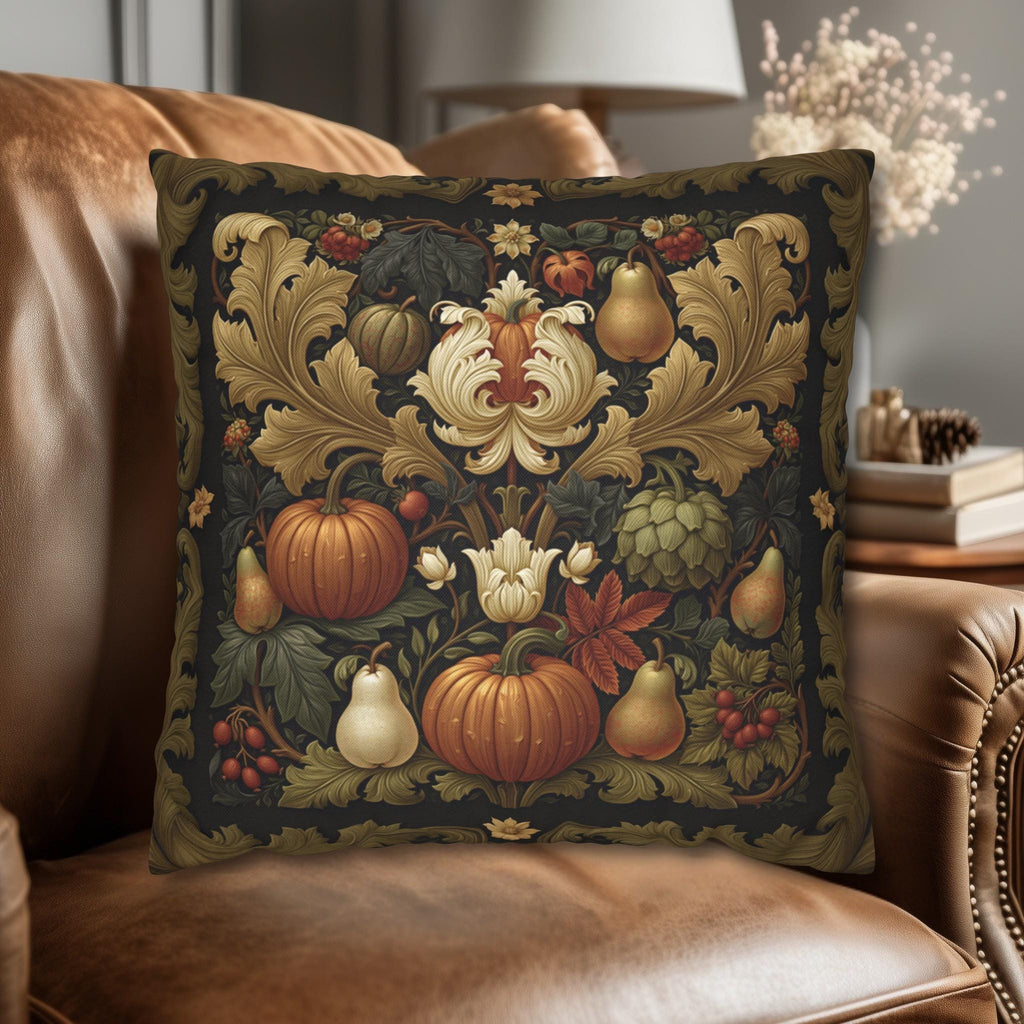 William Morris Inspired Fall Pillow Cover: Autumn Harvest Tapestry, Pumpkin, Pear & Gold